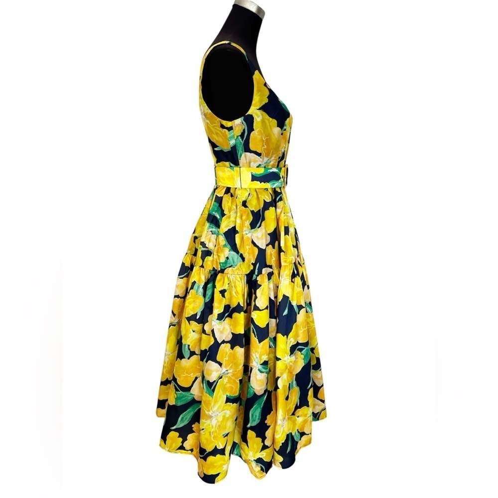 Hutch Anthropologie Alice Yellow Floral Midi Fit & Flare Cocktail Dress Womens 4 - Picture 8 of 12